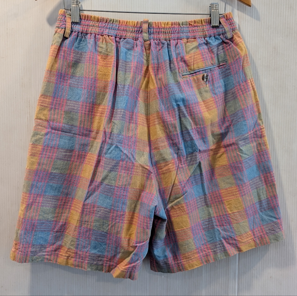 VINTAGE Liz Thomas 80s Plaid Multicolor Womens Pleated Shorts - Picture 4 of 9